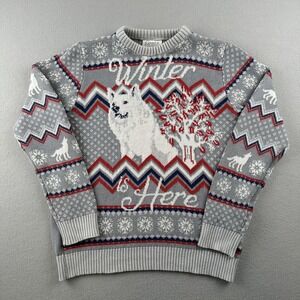 Games of Thrones Sweater Women's XL Winter Is Here Wolf Fair Isle Stretch